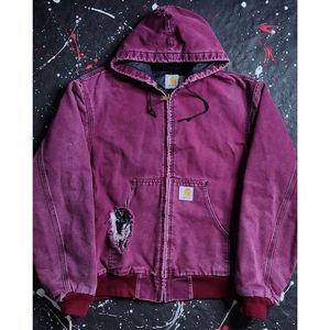 Carhartt vintage women's ruby pink distressed insulated chore work jacket size L